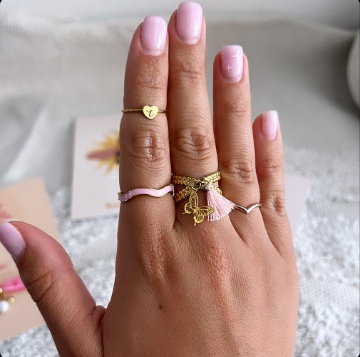 Bague dorée martelée avec petites boules à personnaliser