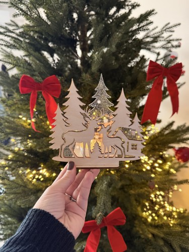 Bougeoir magique de Noël Renne et sa biche dans la forêt