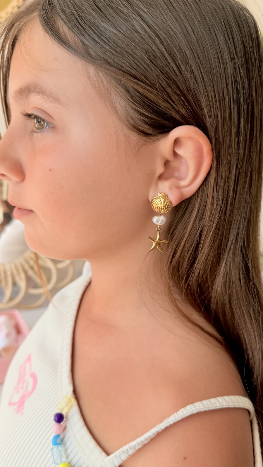 Boucles d'oreilles coquillage, perle et étoile de mer