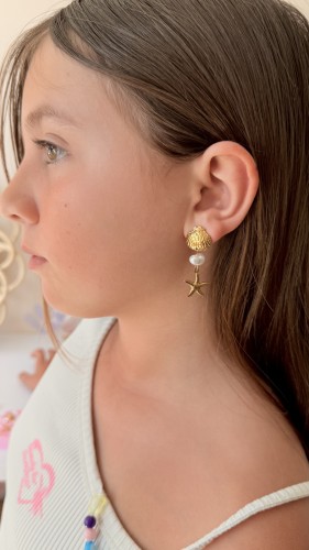 Boucles d'oreilles coquillage, perle et étoile de mer